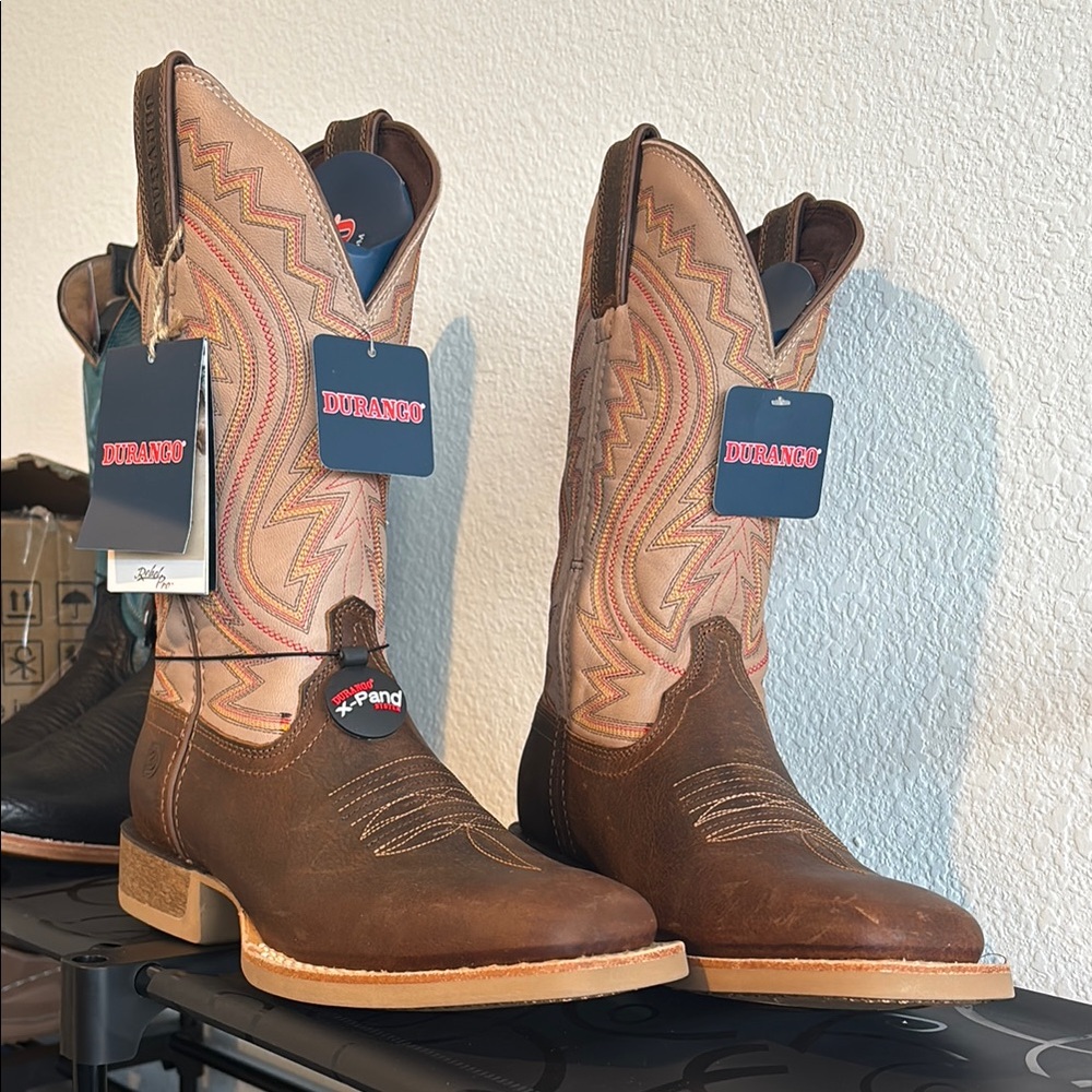 Durango Brown Cowboy Boots with Intricate Stitching